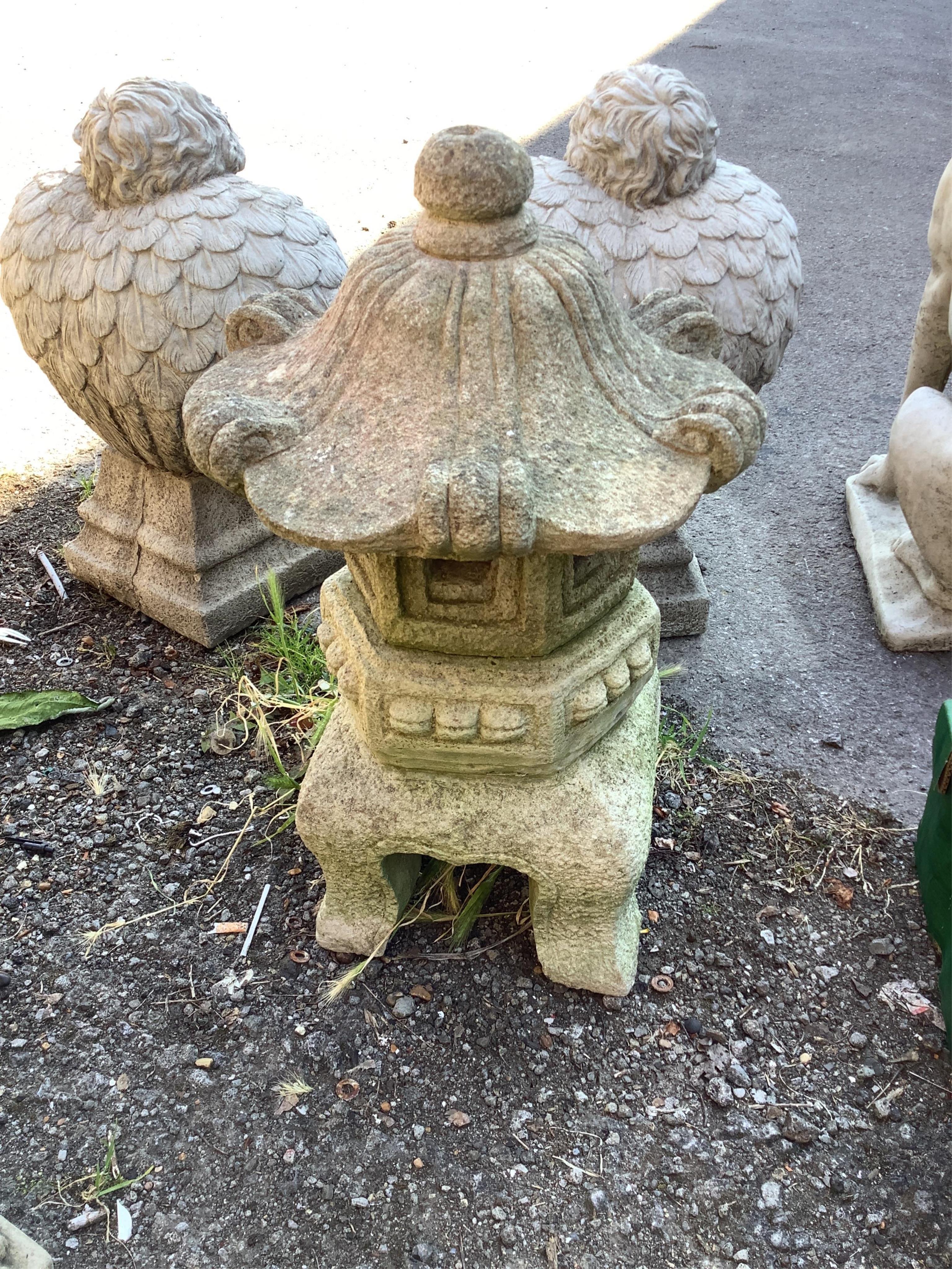 A reconstituted stone Chinese style lantern garden ornament, height 62cm. Condition - good